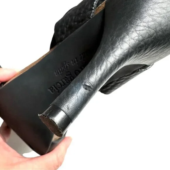 Pedro Garcia Black Pebbled Leather Sandals 4.25 Inch Heel - Size EU 39 (US 8) - Picture 13 of 17